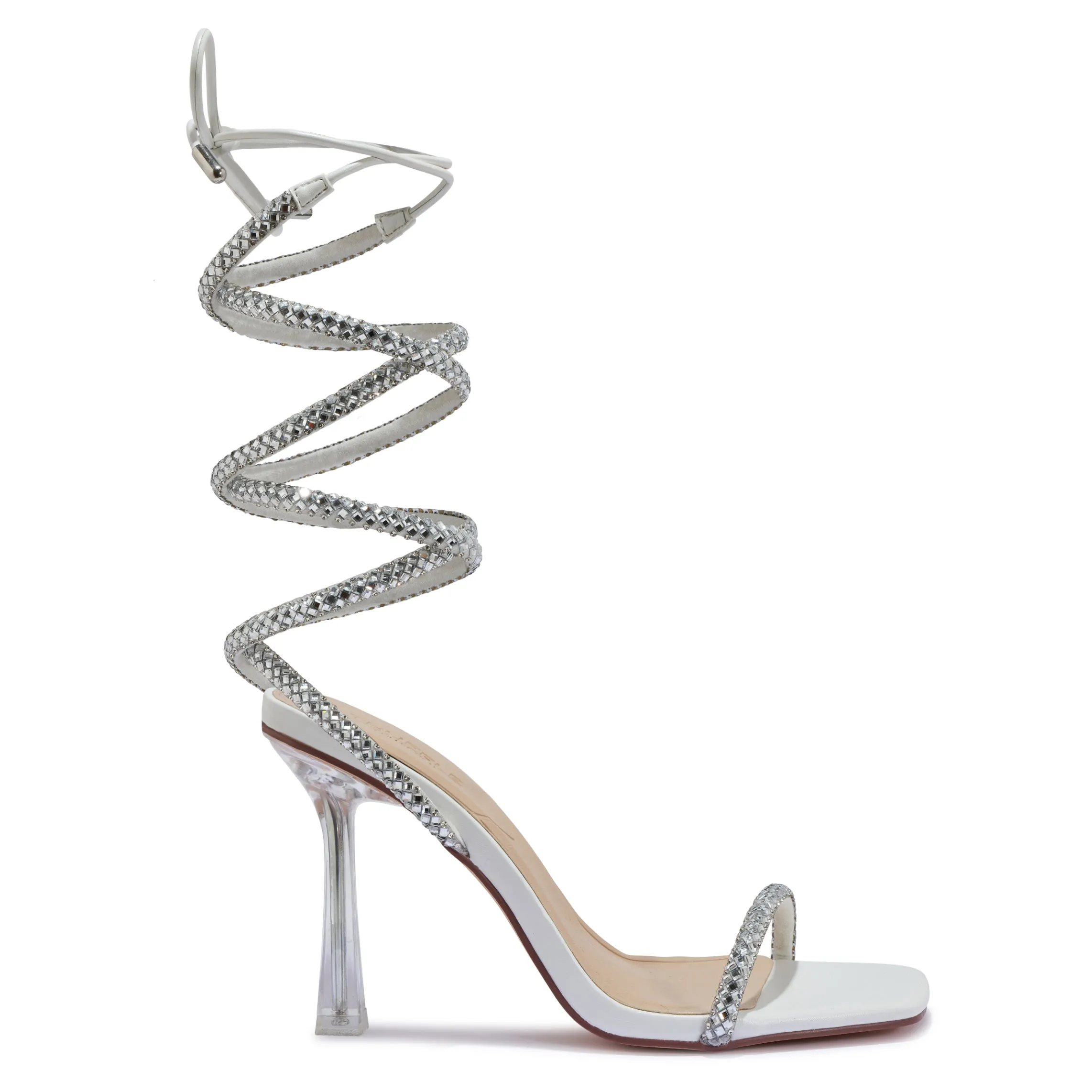 WILDE2 DIAMANTE WRAP AROUND CLEAR PERSPEX STILETTO SANDAL
