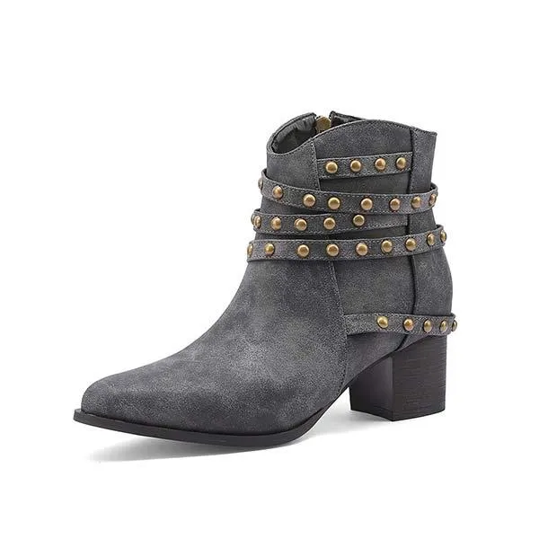 Women's Retro Studded Chunky Heel Ankle Boots 59388899C