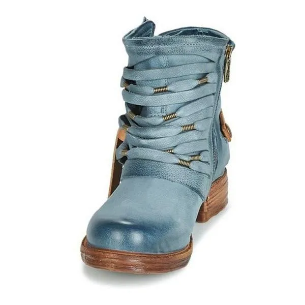 Women's Retro Studded Chunky Heel Short Martin Boots 93542054C