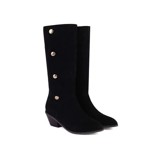 Women's Suede Studded Chunky Mid-Calf Boots 93080110C