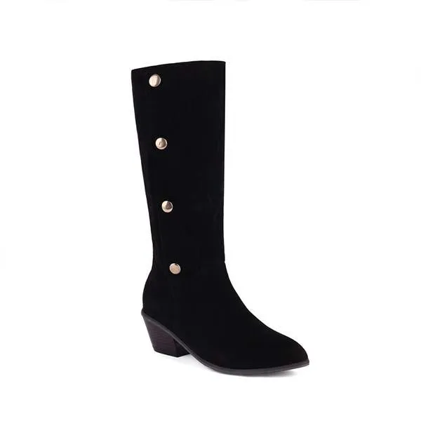 Women's Suede Studded Chunky Mid-Calf Boots 93080110C