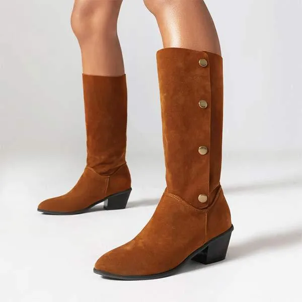 Women's Suede Studded Chunky Mid-Calf Boots 93080110C