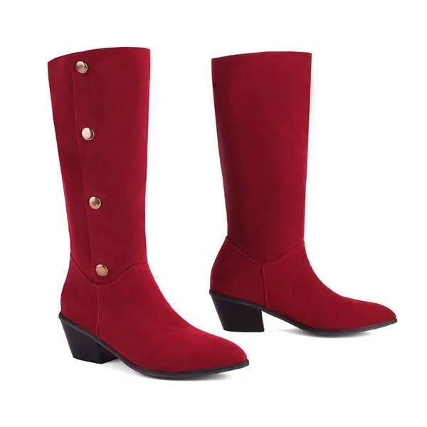 Women's Suede Studded Chunky Mid-Calf Boots 93080110C