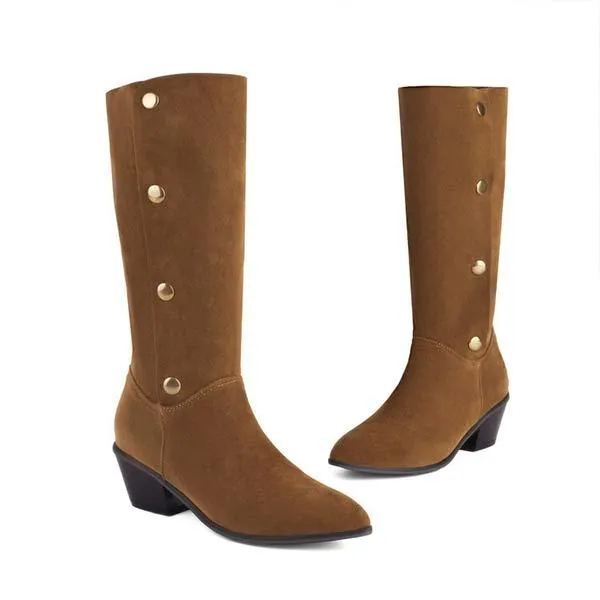 Women's Suede Studded Chunky Mid-Calf Boots 93080110C