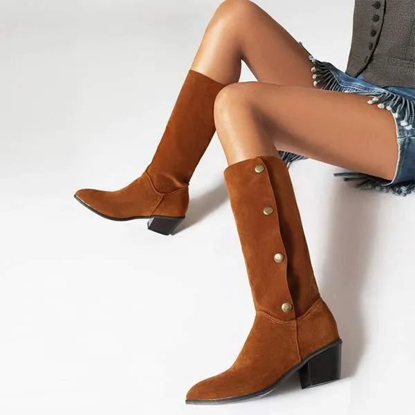 Women's Suede Studded Chunky Mid-Calf Boots 93080110C