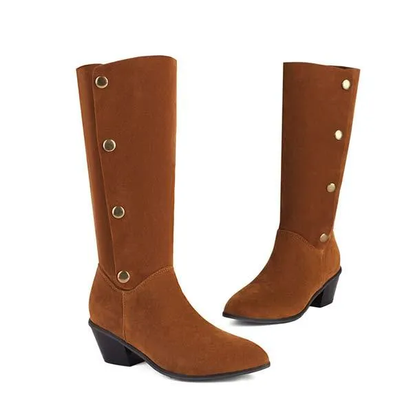 Women's Suede Studded Chunky Mid-Calf Boots 93080110C