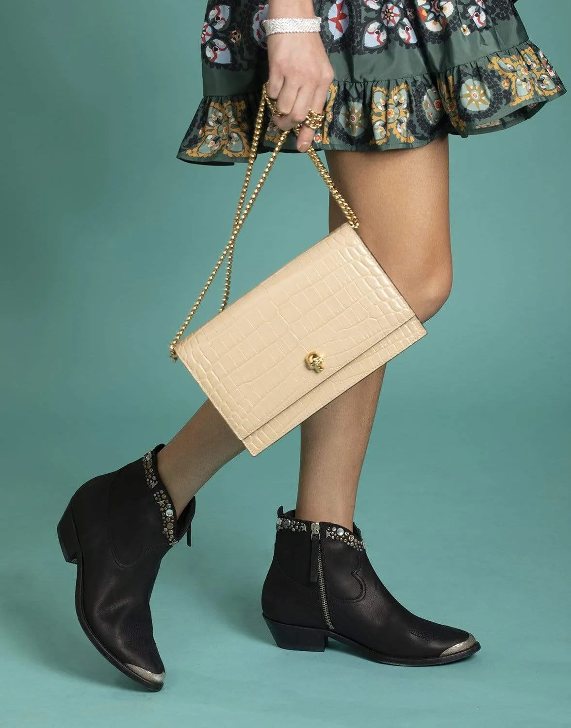 Young Leather Upper Studded Boots